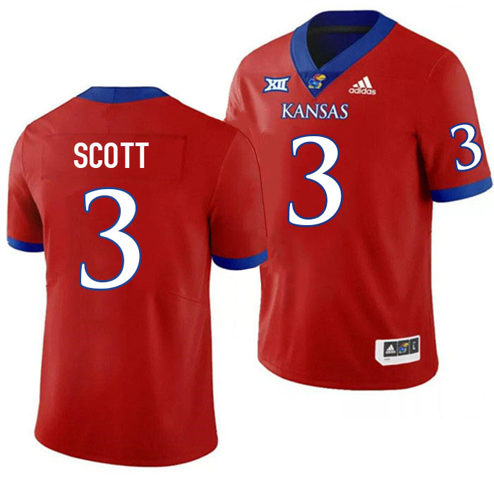 Men #3 Tanaka Scott Kansas Jayhawks College Football Jerseys Stitched Sale-Red